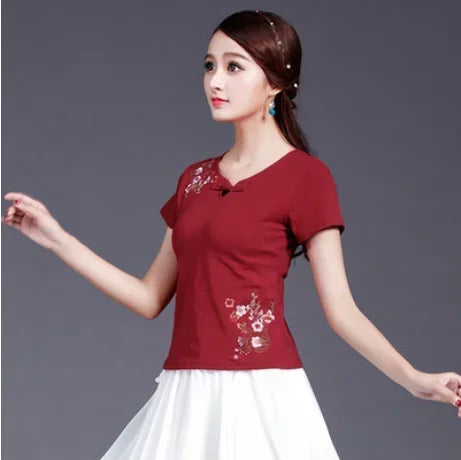 Women Clothes Shirts for Women T-shirts Y2k Tops Vintage Women Clothing Fashion Casual Elegant Summer Embroidery Ethnic Style