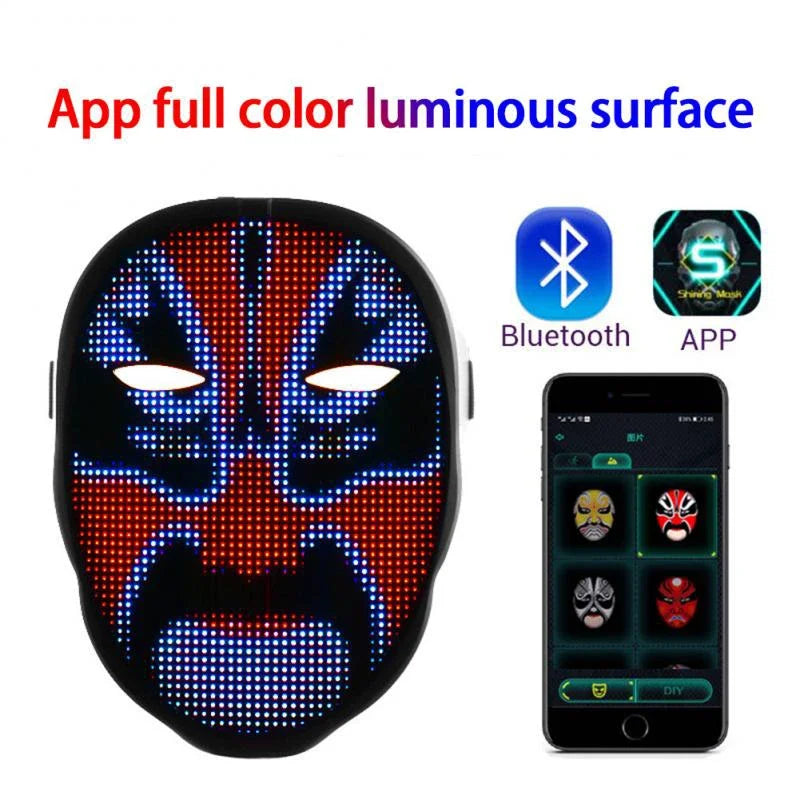 Smart LED Face Masks Programmable Bluetooth APP Control Change Face DIY Photoes for Party Display LED Light Mask for Halloween