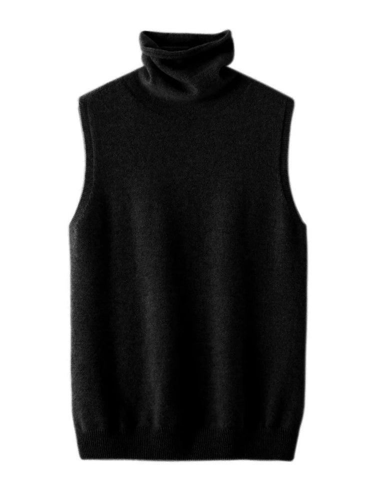 Women's 100% Merino Wool Turtleneck Vest — Sleeveless Knit Waistcoat