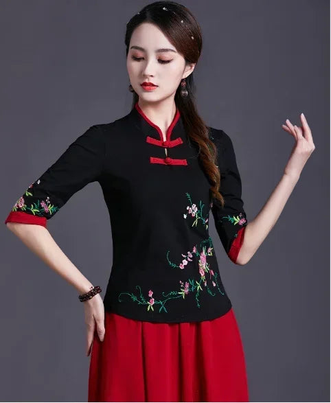 Women Clothes Shirts for Women T-shirts Y2k Tops Vintage Women Clothing Fashion Casual Elegant Summer Embroidery Ethnic Style