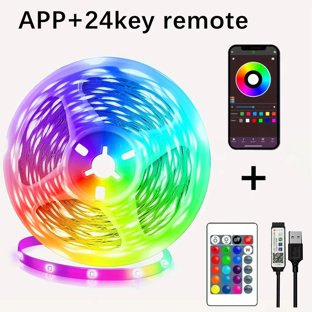 Smart LED Strip Lights with Adhesive Backing，RGB 16 Million Colors Strip Lamp with App/Remote，Adjustable Brightness，Music Sync