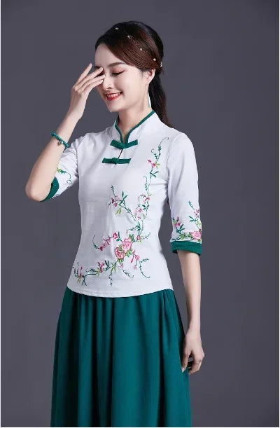 Women Clothes Shirts for Women T-shirts Y2k Tops Vintage Women Clothing Fashion Casual Elegant Summer Embroidery Ethnic Style