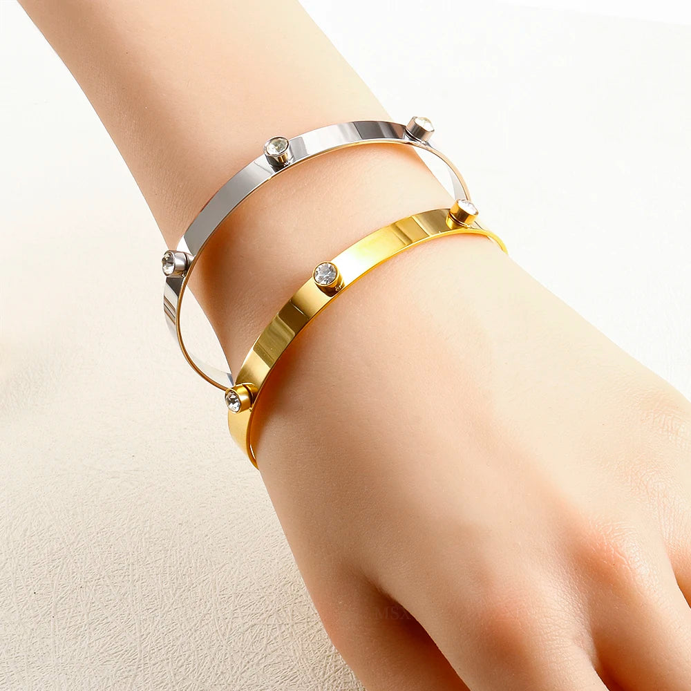 Stainless Steel Crystal Bracelet Bangle — Elegant 3-Crystal Women's Jewellery