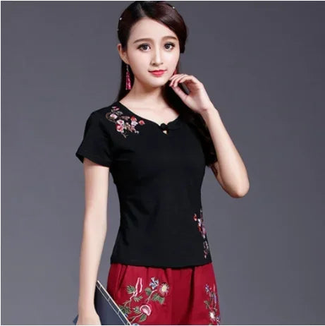 Women Clothes Shirts for Women T-shirts Y2k Tops Vintage Women Clothing Fashion Casual Elegant Summer Embroidery Ethnic Style