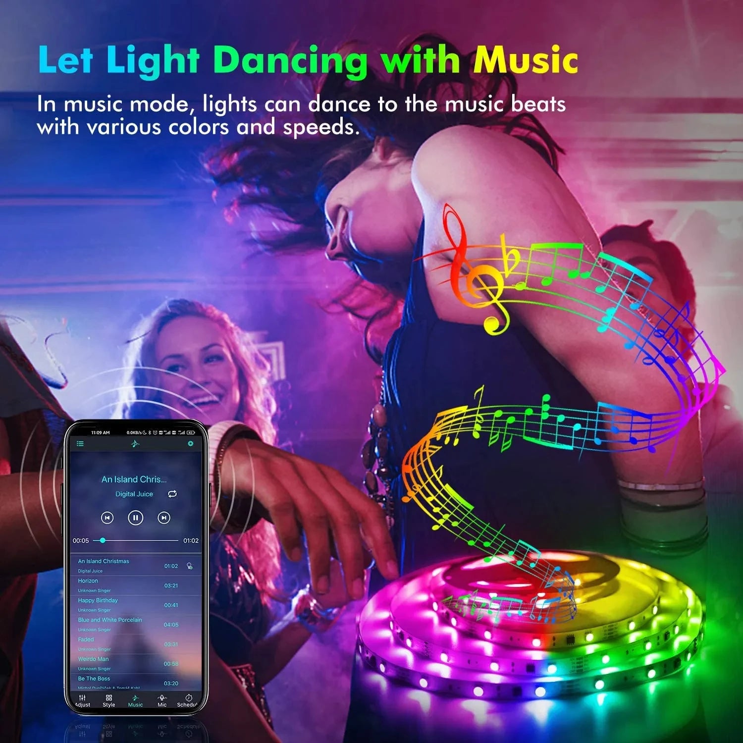 Smart LED Strip Light Supports App and Remote Control Features RGB Color-changing Can Sync with Music for Rooms Parties Decora