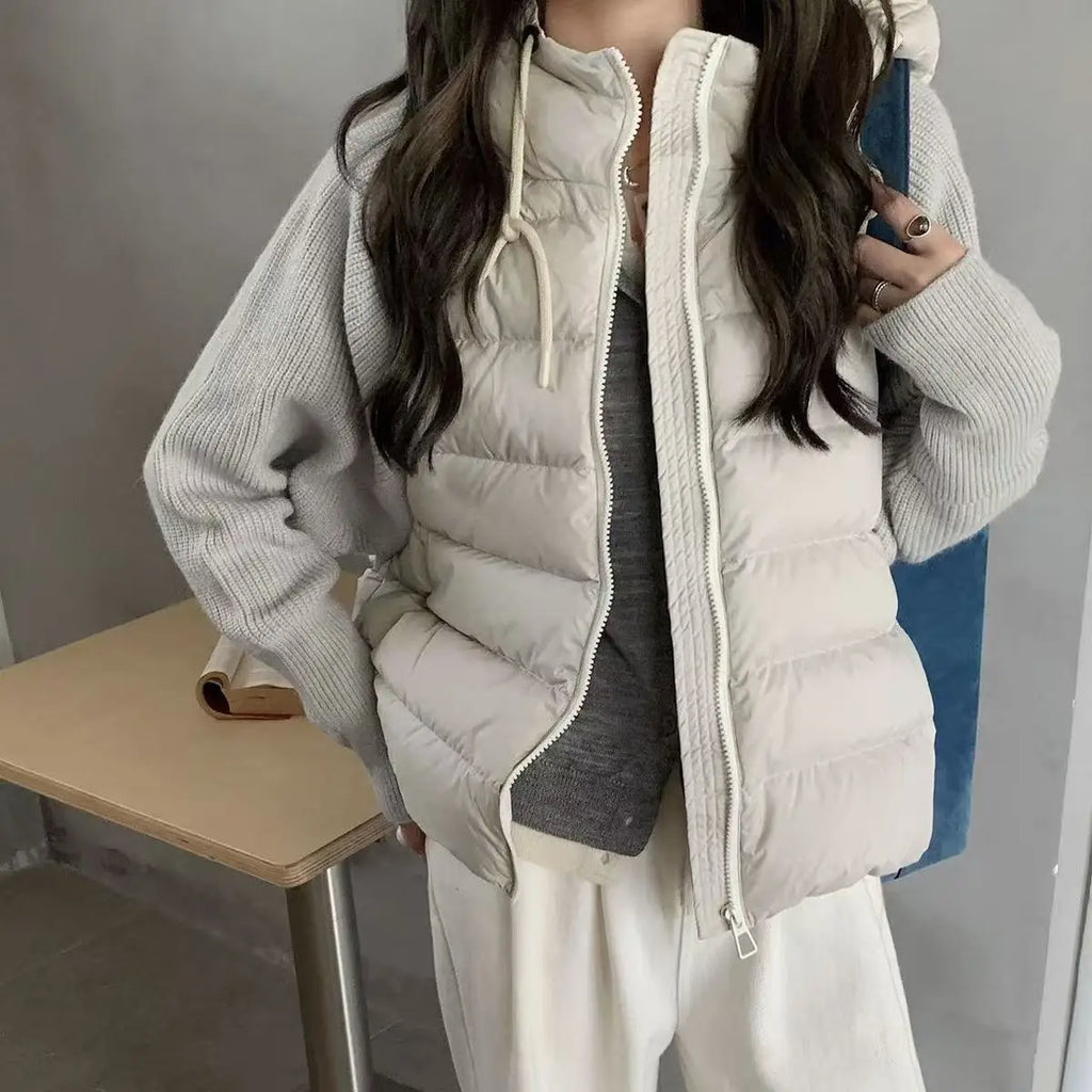 Women's Knitted Splicing Down Cotton Coat — Warm Versatile Short Winter Jacket