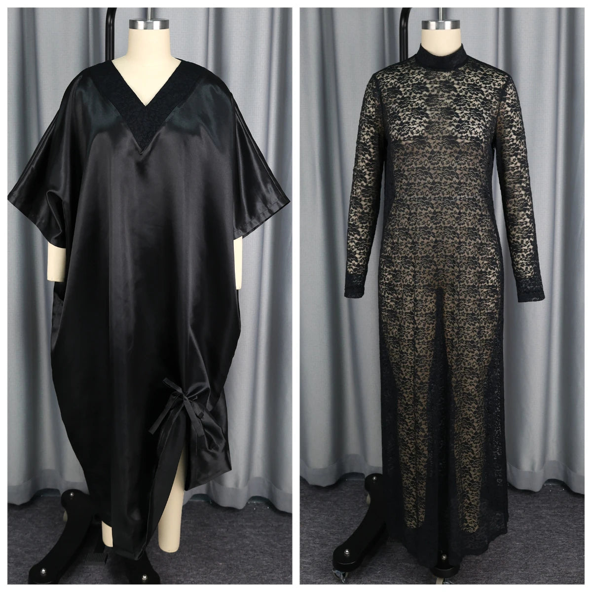 Women's Elegant Two-Piece Set Shiny Dress with Lace Interior Long Sleeve Autumn Occasion Fashionable Female Clothing