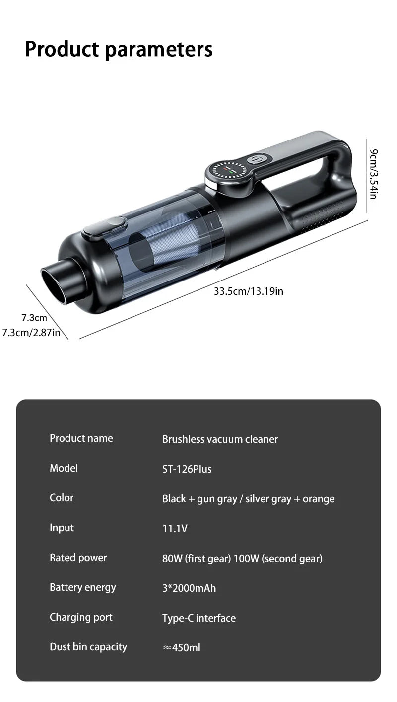 Cordless Car Vacuum Cleaner Handheld, High Power Wet Dry Portable Vacuum Blower with One-Key Dust Emptying for Car Home Cleaning