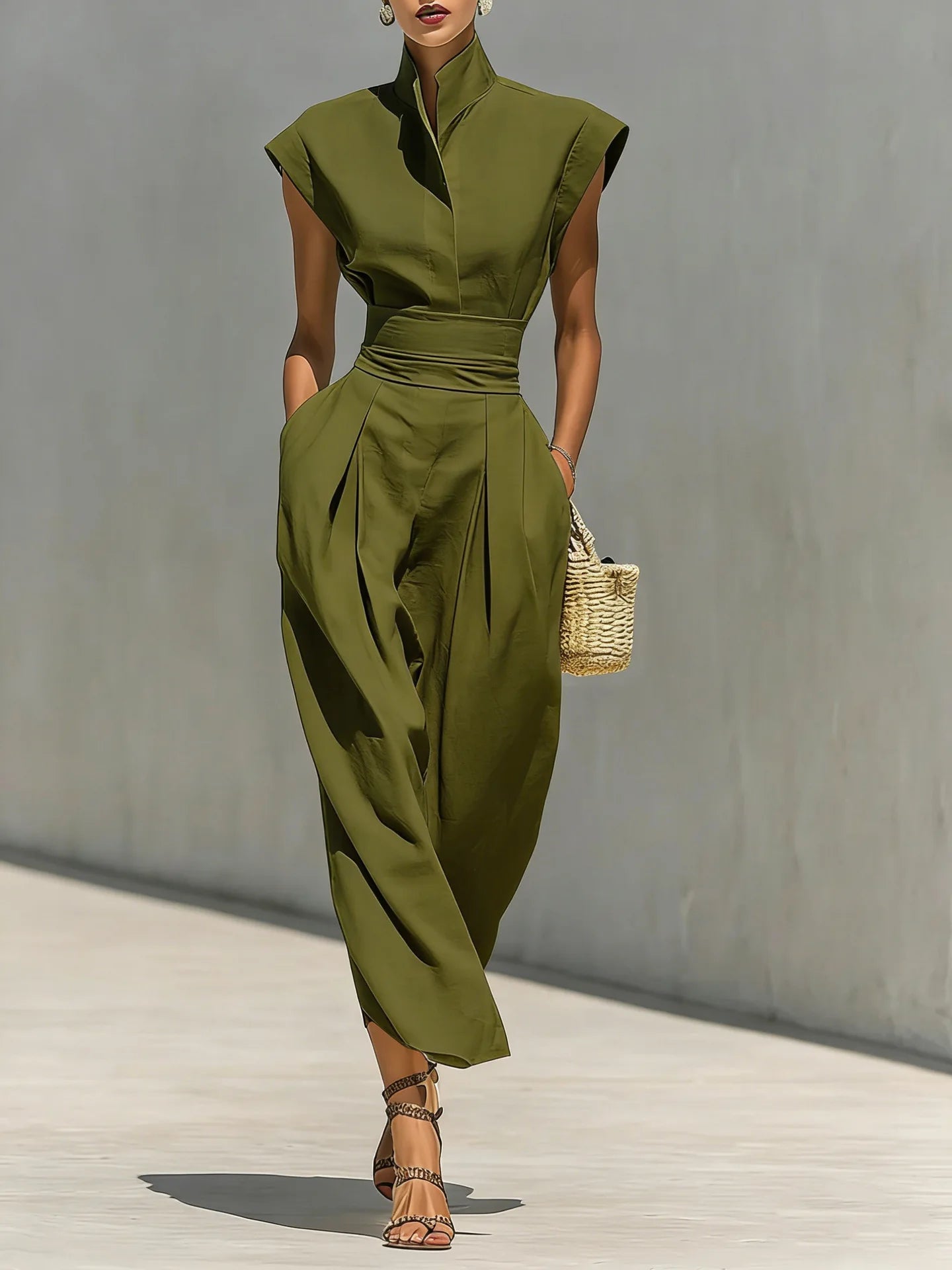 temperament women's clothing new spring and summer styles: high-waisted midi skirts, high-neck loose