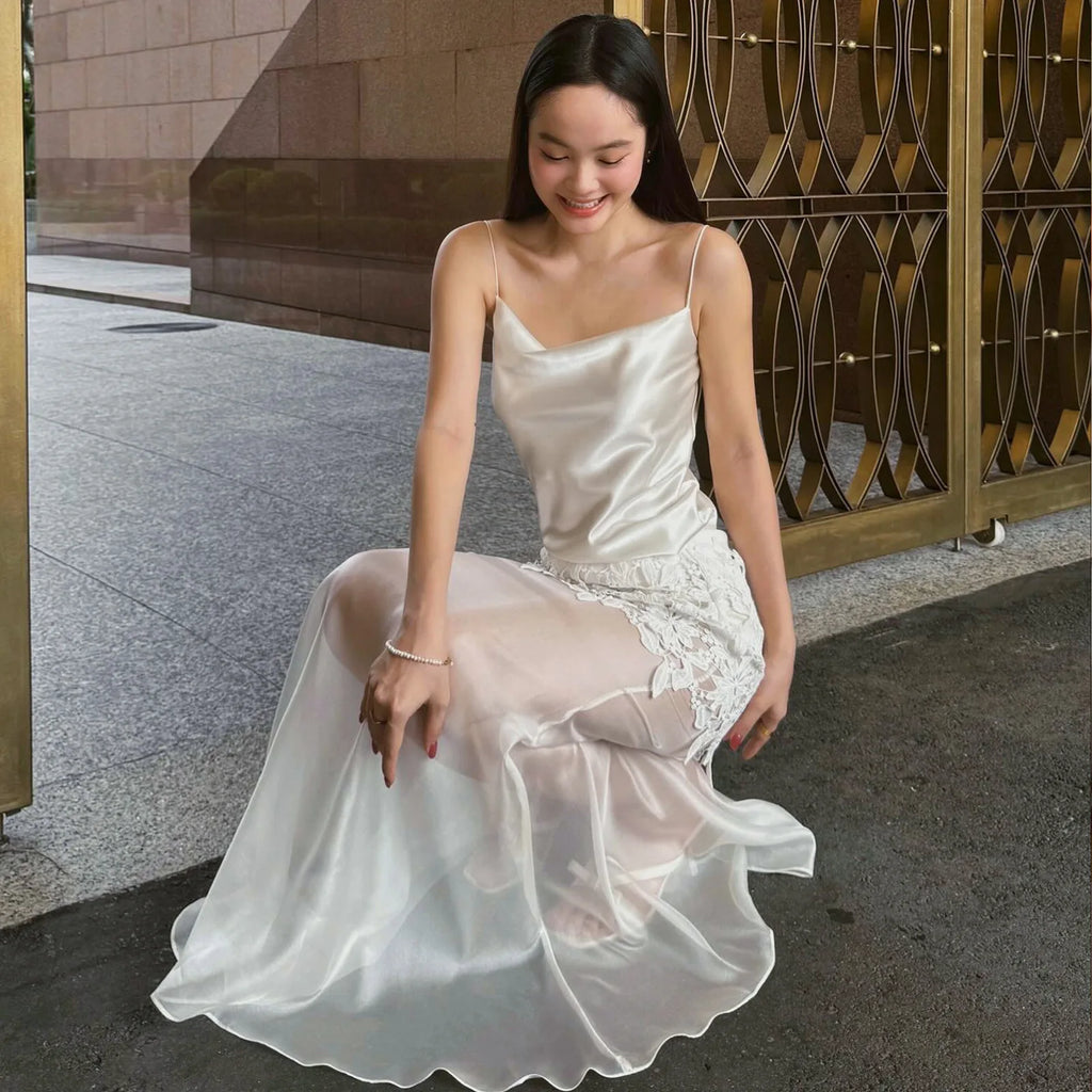 Women's Clothing  Spring New Fashion Temperament Sexy Slim Fit Versatile High Waist Perspective Skirt Long Dress