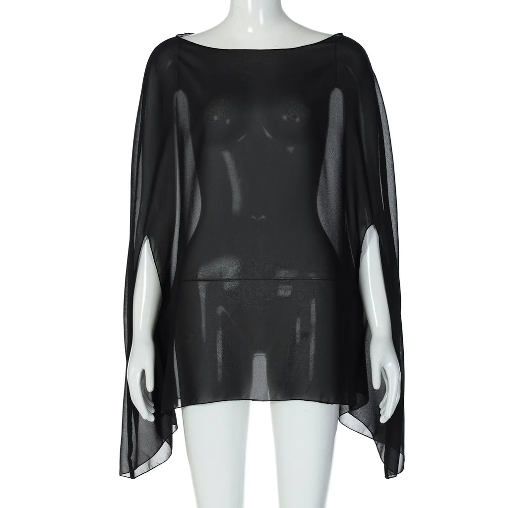 Women's Chiffon See-through Blouse — Elegant Sexy Night Club Cover-up Top
