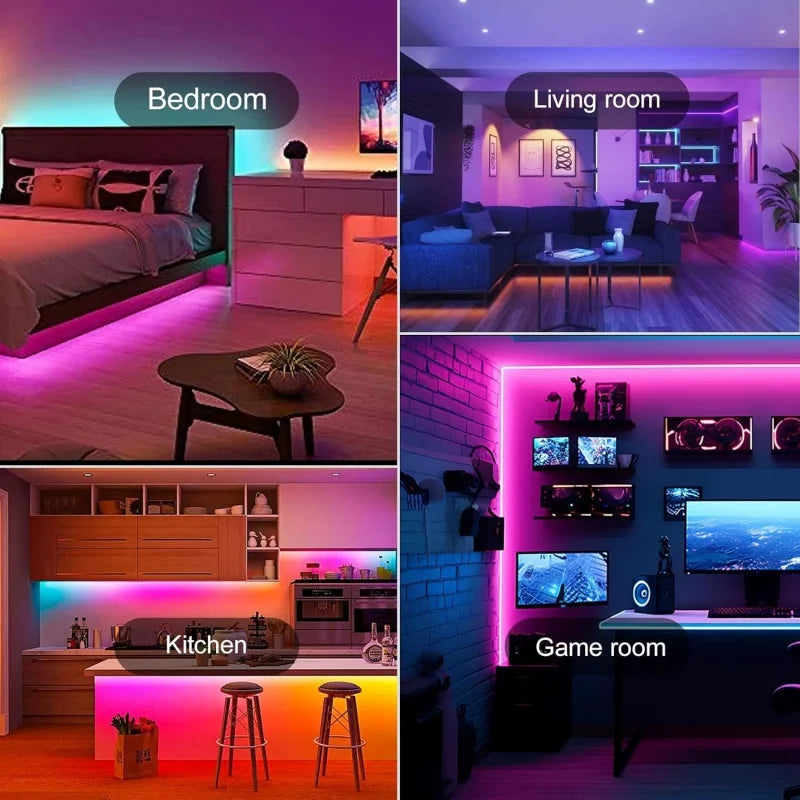 Smart LED Strip Lights 1m-20m Music Sync RGB 5V with App & Remote Control for Christmas Party Room Decoration Lighting
