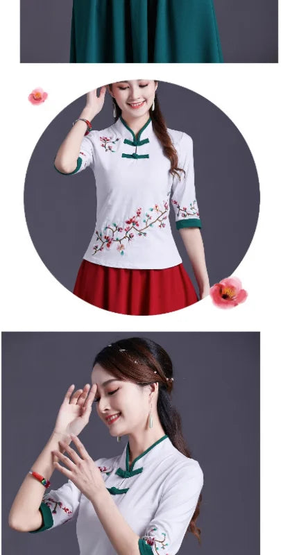 Women Clothes Shirts for Women T-shirts Y2k Tops Vintage Women Clothing Fashion Casual Elegant Summer Embroidery Ethnic Style