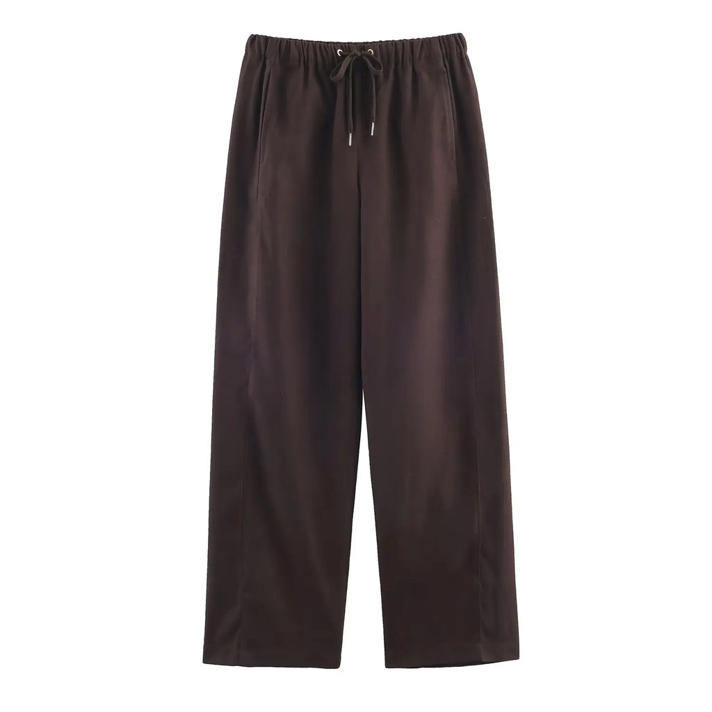 Women's High-Waisted Casual Trousers — Solid Colour Fashion Wide Leg Pants