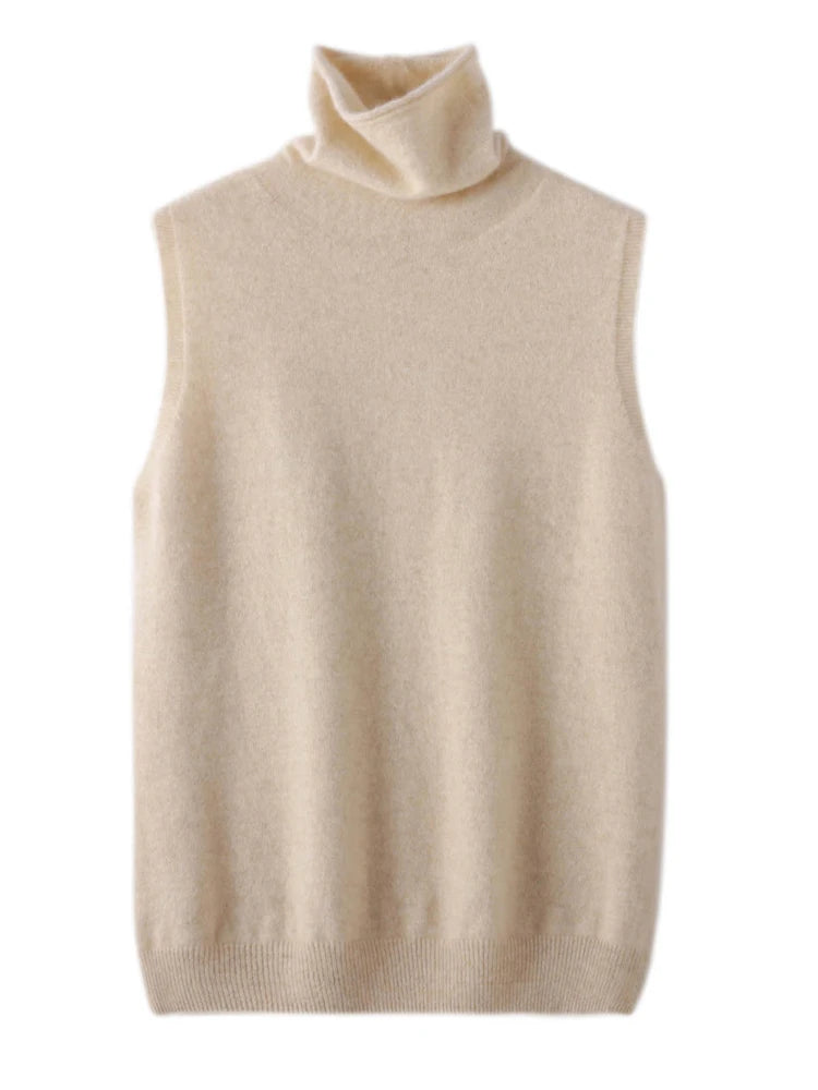 Women's 100% Merino Wool Turtleneck Vest — Sleeveless Knit Waistcoat