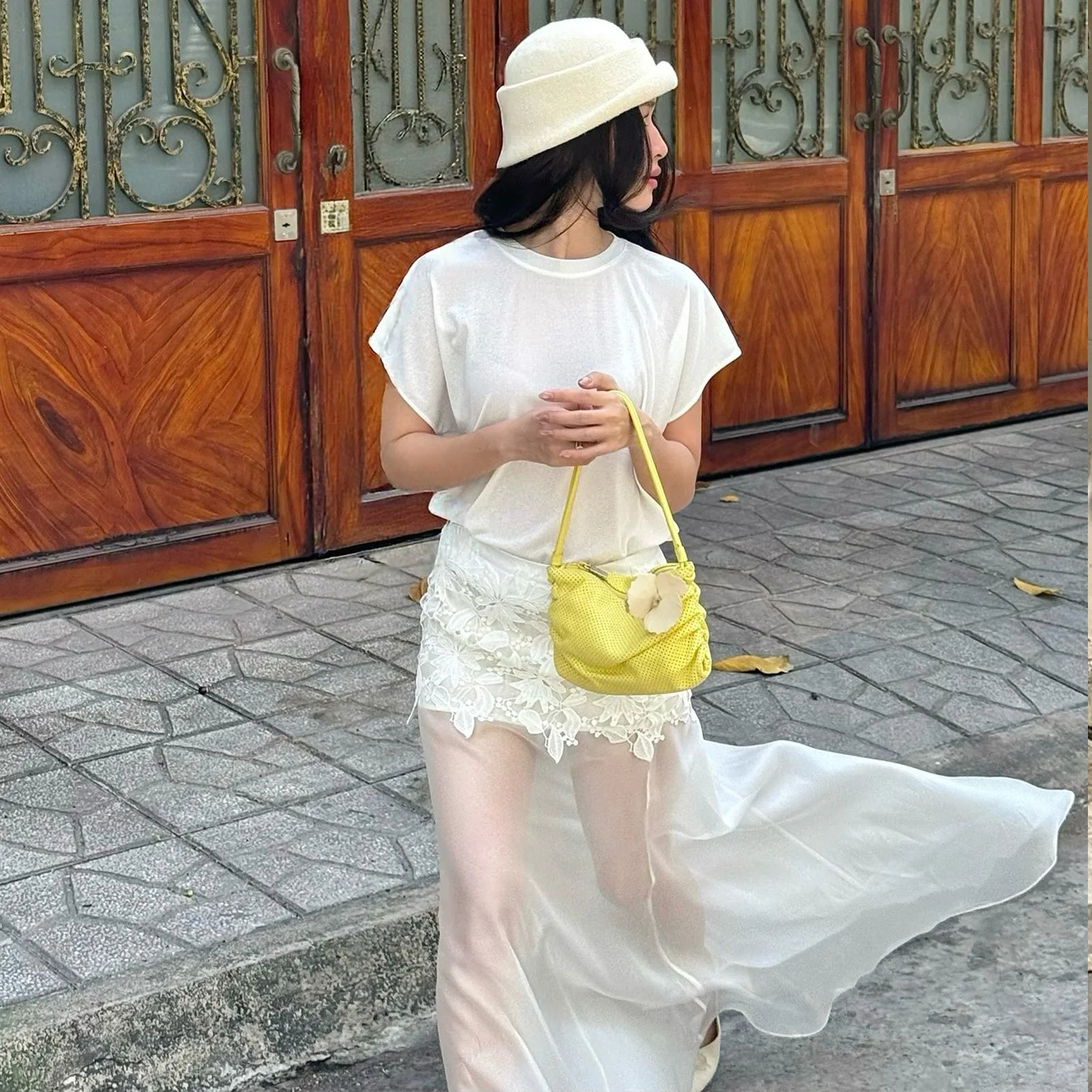Women's Clothing  Spring New Fashion Temperament Sexy Slim Fit Versatile High Waist Perspective Skirt Long Dress