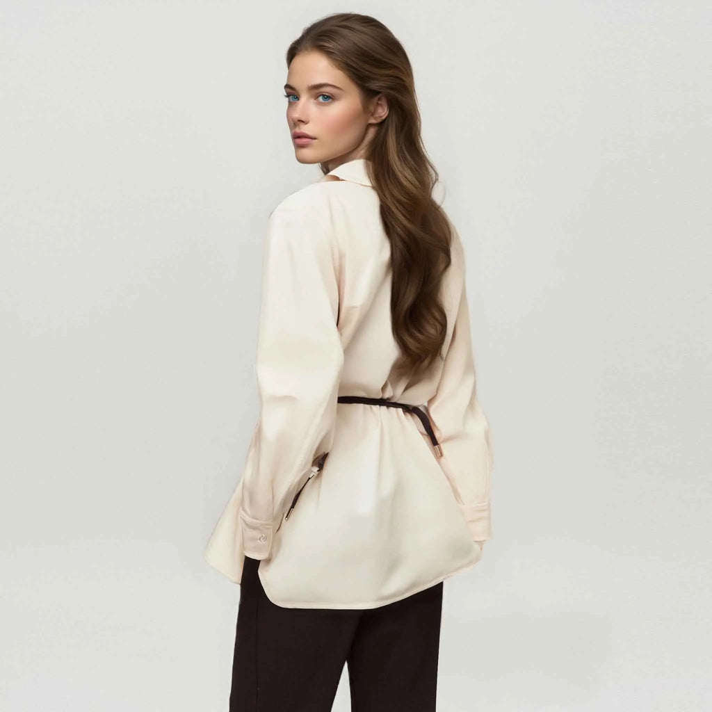 Women's Embroidery V-Neck Long Sleeve Top — Elegant Loose Office Blouse