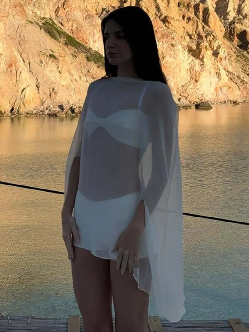Women's Chiffon See-through Blouse — Elegant Sexy Night Club Cover-up Top