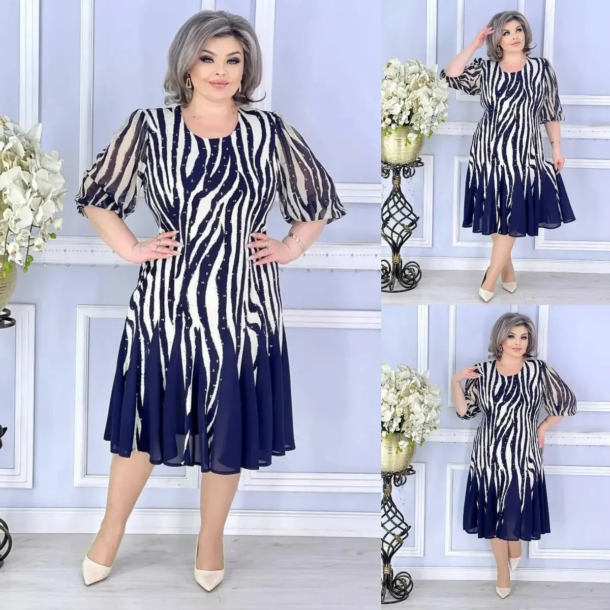 Casual Dress Dresses 2025 Woman Simple Style Vestido Women's Clothing All-match Temperament Elegant Loose Quarter Sleeve Printed