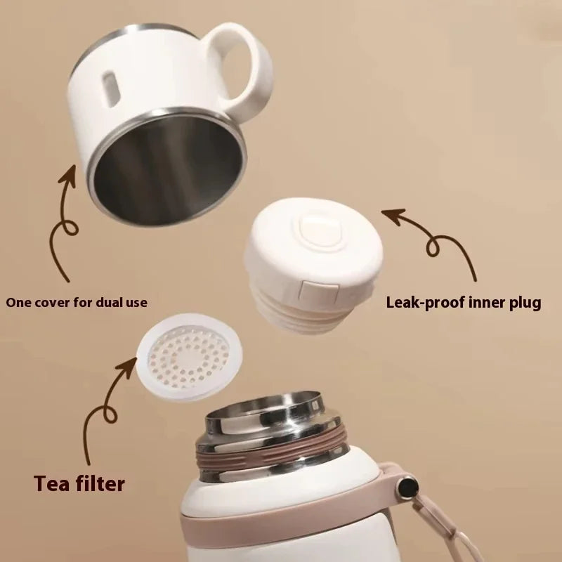 Portable Handheld Insulated Water Bottle 24H Thermal Retention Stainless Steel Leakproof Vacuum Thermos Bottle