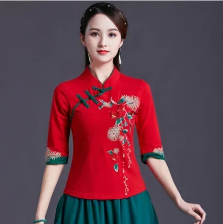 Women Clothes Shirts for Women T-shirts Y2k Tops Vintage Women Clothing Fashion Casual Elegant Summer Embroidery Ethnic Style