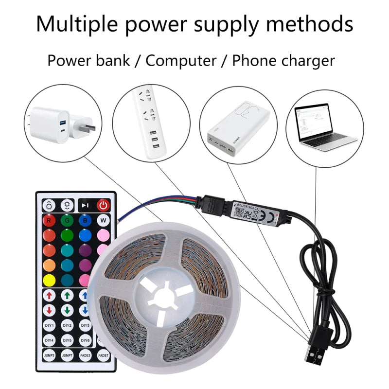 Smart LED Strip Lights 1m-20m Music Sync RGB 5V with App & Remote Control for Christmas Party Room Decoration Lighting
