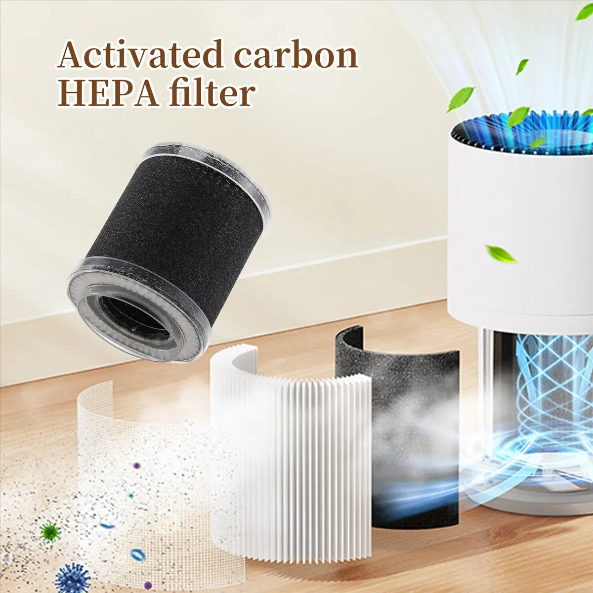 2Pcs HEPA Replacement Filter Activated Carbon Filters for Air Purifier to Remove Airborn Contaminants and Odors