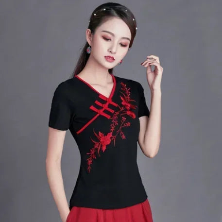 Women Clothes Shirts for Women T-shirts Y2k Tops Vintage Women Clothing Fashion Casual Elegant Summer Embroidery Ethnic Style