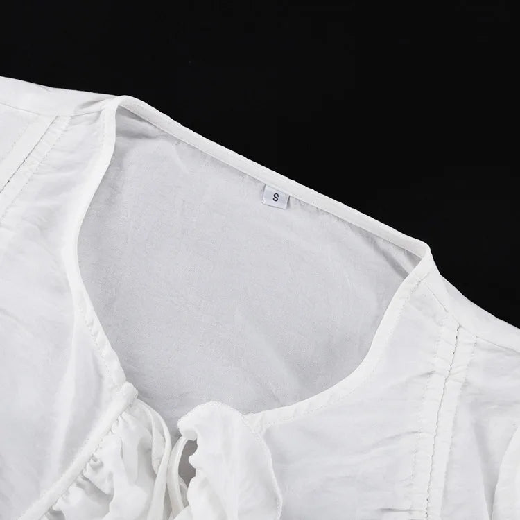Women's clothing  spring new design ruffle edge horn sleeve lace-up top versatile shirt