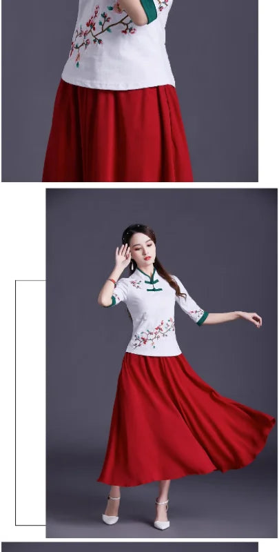Women Clothes Shirts for Women T-shirts Y2k Tops Vintage Women Clothing Fashion Casual Elegant Summer Embroidery Ethnic Style