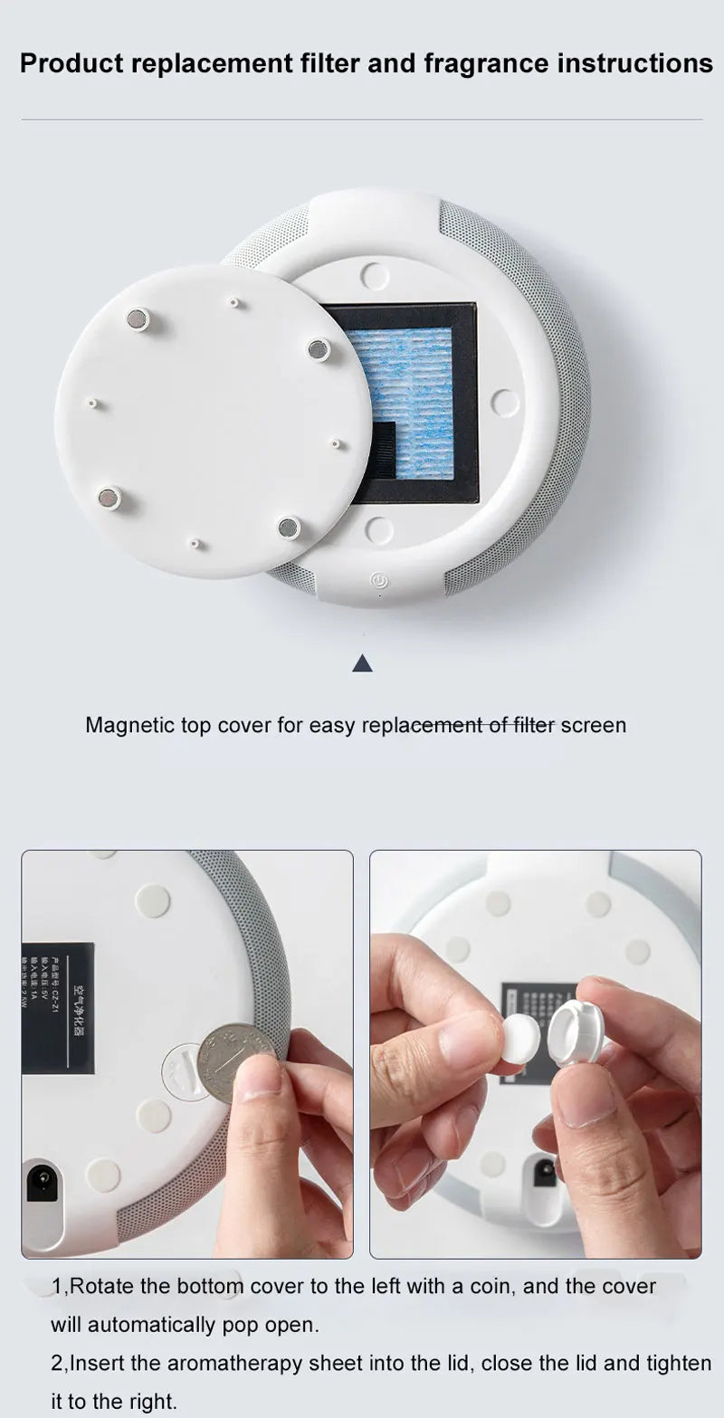 H12 HEPA Air Purifier PM2.5 Smoke aromath Air Fresher Usb Air Circulator Electric Vehicle Aromatherapy Accessories Black White