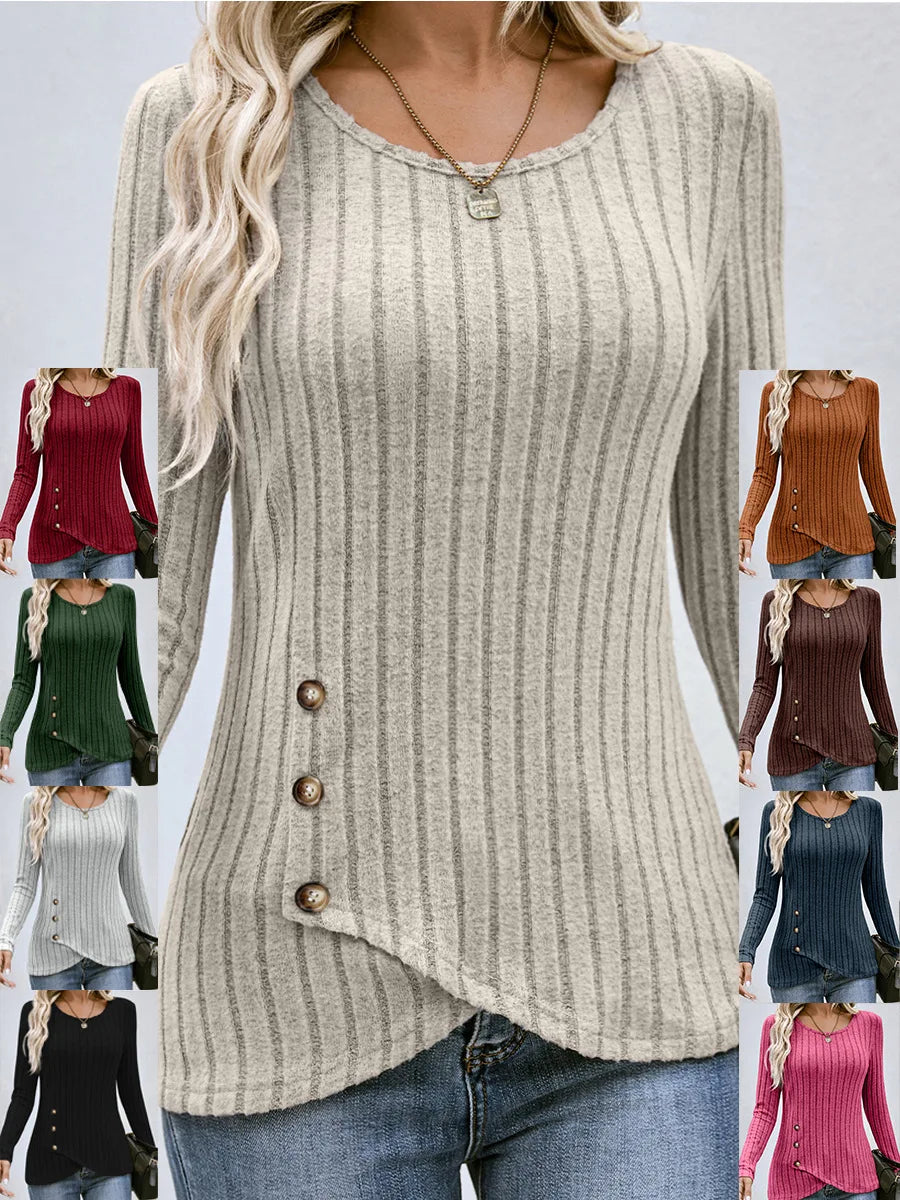 Women's Clothing Western Tops 2024 hot autumn new waist cinched round neck tight long sleeved top Europe America T-Shirts Tees