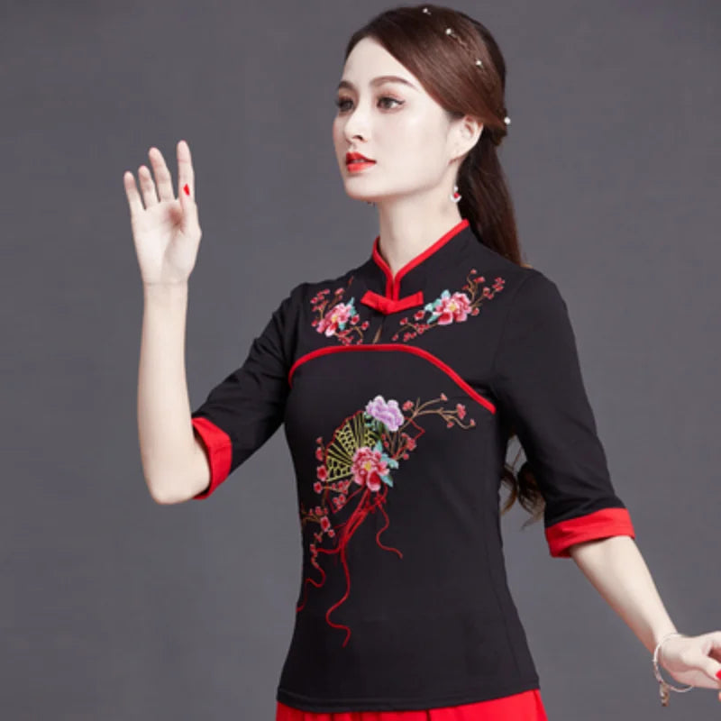 Women Clothes Shirts for Women T-shirts Y2k Tops Vintage Women Clothing Fashion Casual Elegant Summer Embroidery Ethnic Style