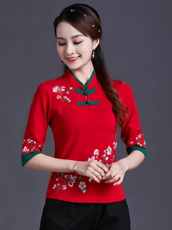 Women Clothes Shirts for Women T-shirts Y2k Tops Vintage Women Clothing Fashion Casual Elegant Summer Embroidery Ethnic Style