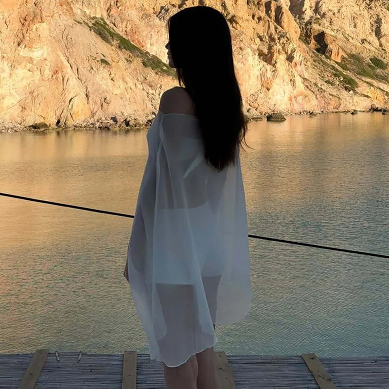 Women's Chiffon See-through Blouse — Elegant Sexy Night Club Cover-up Top