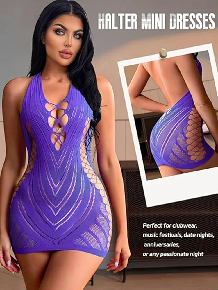 Underwear Dress Women Striped Perspective Hollow Tight Short Dresses Women Clothing Dress Summer Sheer Breathable Camisole Skirt