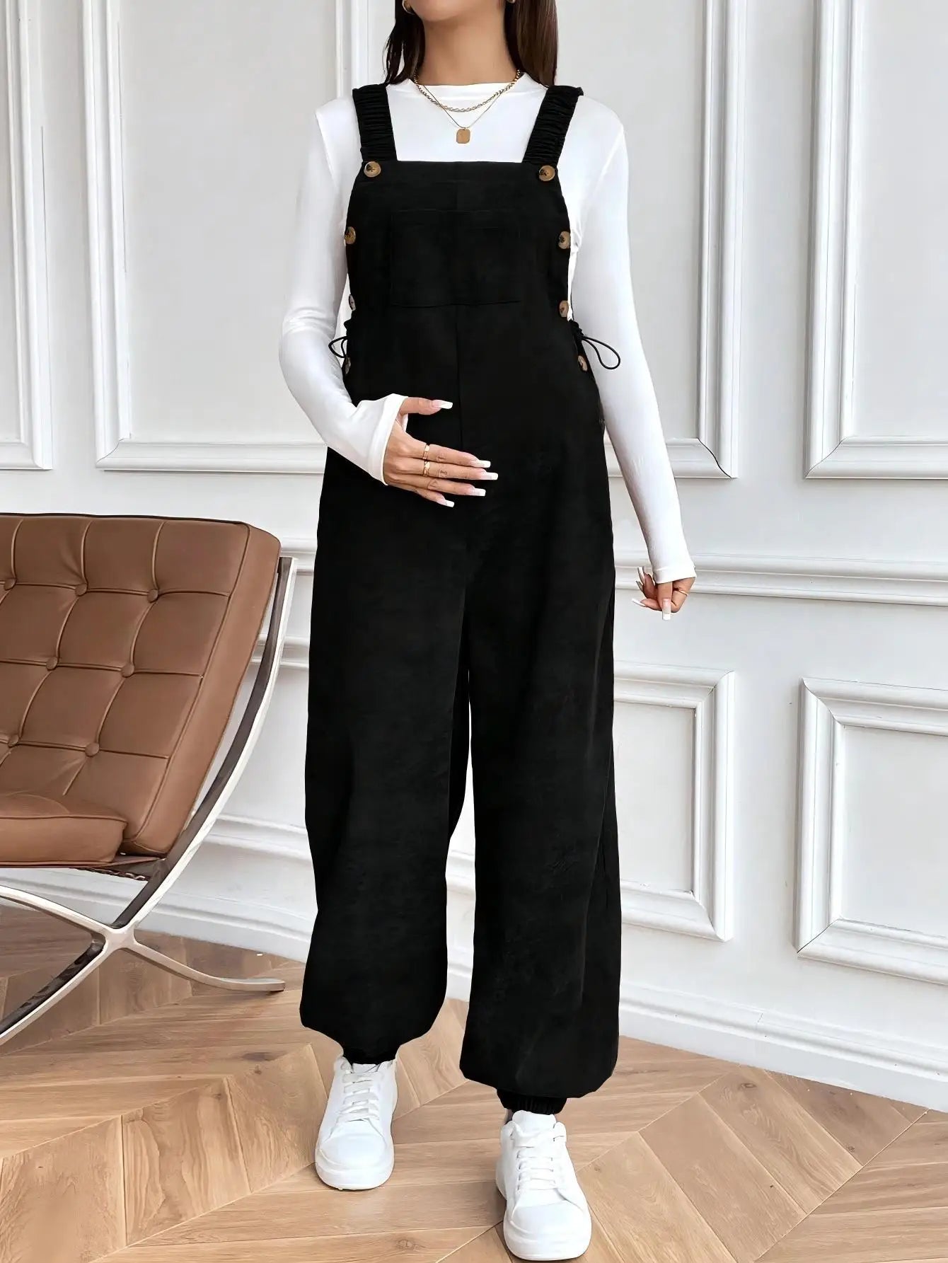 Maternity Clothes for Pregnant Women Pregnancy Clothing 2025 Autumn Winter Adjustable Waist Fashionable Loose Corduroy Overalls