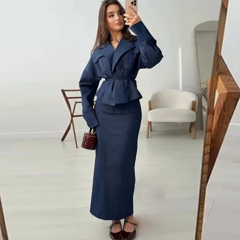 Women's Pleated Lace-up Hip Wrap Dress Set — High Quality Temperament Fashion
