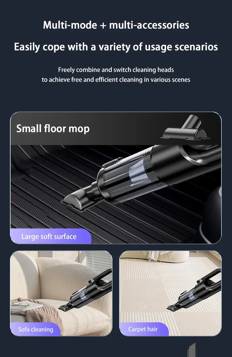Cordless Car Vacuum Cleaner Handheld, High Power Wet Dry Portable Vacuum Blower with One-Key Dust Emptying for Car Home Cleaning
