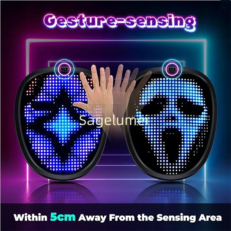 LED Mask with Gesture Sensing for Halloween Party Festival Performance Kids Luminous Mask NEW Children Electronic Light up Mask