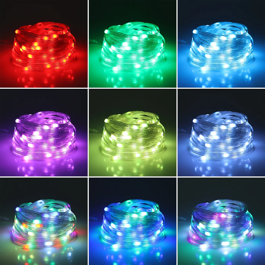 Smart RGBIC LED Strip Light, Bluetooth, USB, 20m, Waterproof, String Light, Room, Outdoor, Garden, Fairy Lights, DIY Decoration