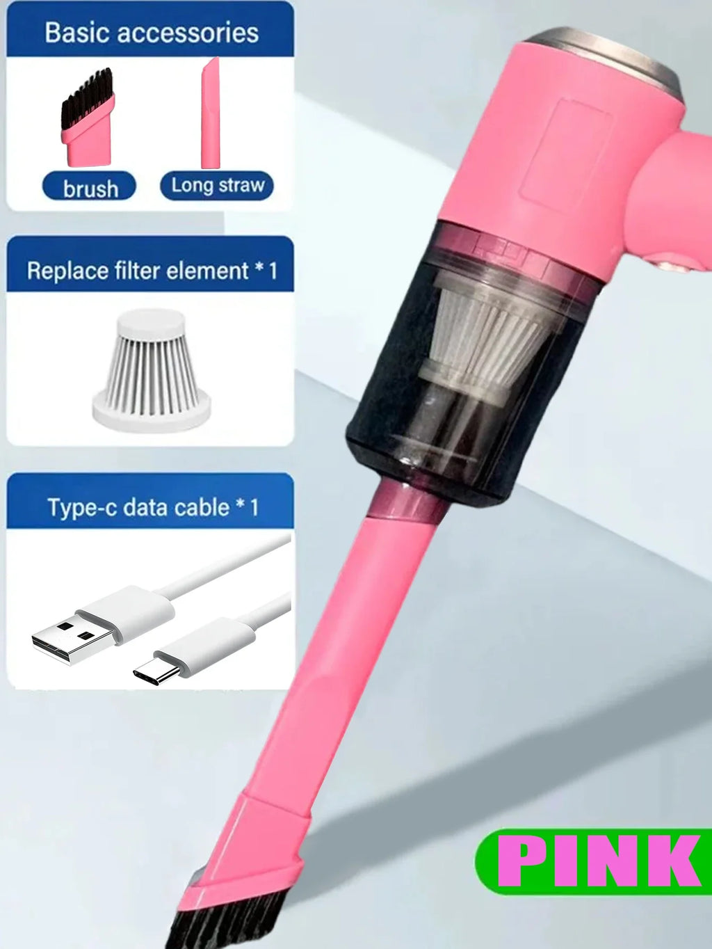 Car vacuum cleaner, cordless, usb charging, strong suction, portable, powerful mini air cleaner for household appliances