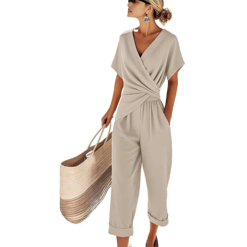 Women's Solid Colour Irregular Short Sleeve Matching Set — Elegant Summer Co-ord