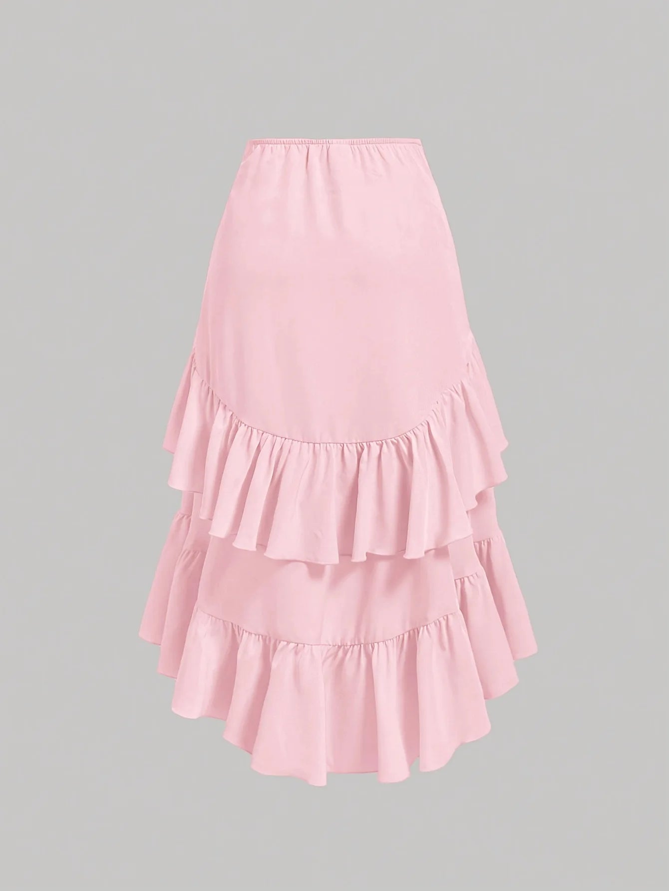 Women's High Waisted Ruffled Hem Skirt — Patchwork Slimming Half Skirt