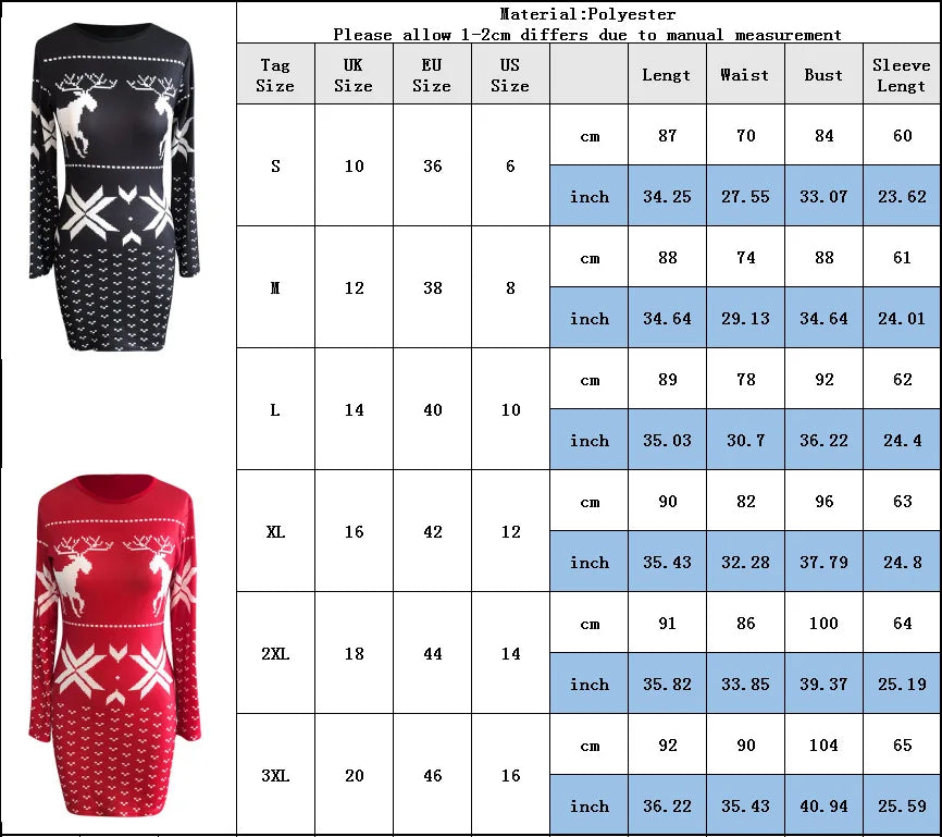Women's Clothing Autumn Christmas Printed Tight Hip-hugging Dress Long-sleeved Slimming T-shirt Short Skirt