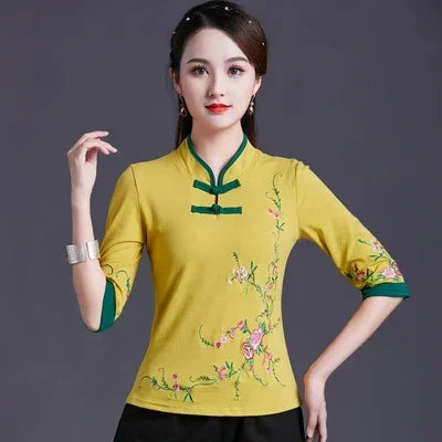 Women Clothes Shirts for Women T-shirts Y2k Tops Vintage Women Clothing Fashion Casual Elegant Summer Embroidery Ethnic Style