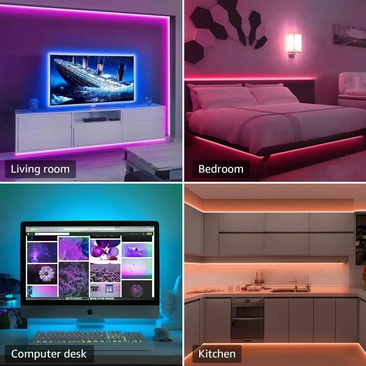 Smart LED Strip Light Supports App and Remote Control Features RGB Color-changing Can Sync with Music for Rooms Parties Decora