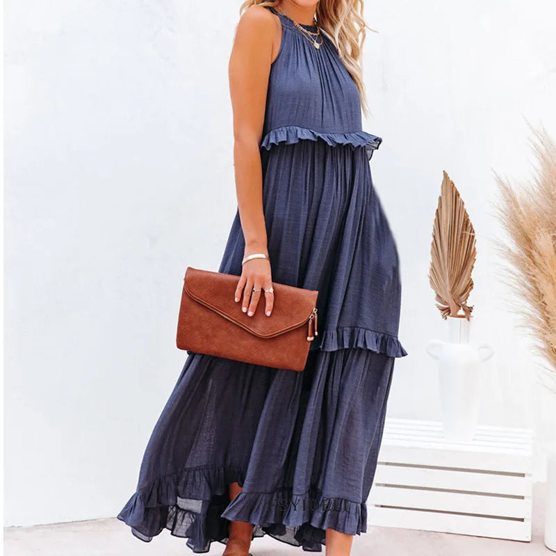 Women's Lotus Leaf Edge Dress — Elegant Flowy Summer Dress