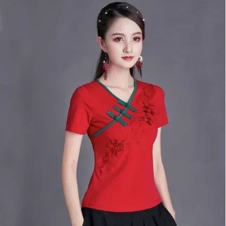 Women Clothes Shirts for Women T-shirts Y2k Tops Vintage Women Clothing Fashion Casual Elegant Summer Embroidery Ethnic Style
