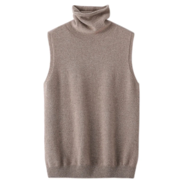 Women's 100% Merino Wool Turtleneck Vest — Sleeveless Knit Waistcoat